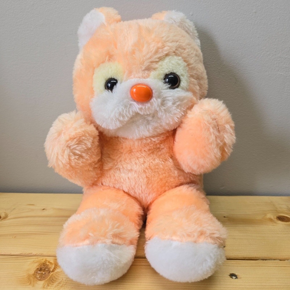 Vintage Teddy Bear Plush‎ Orange White 12in Made in Taiwan 1980s Stuffed Toy